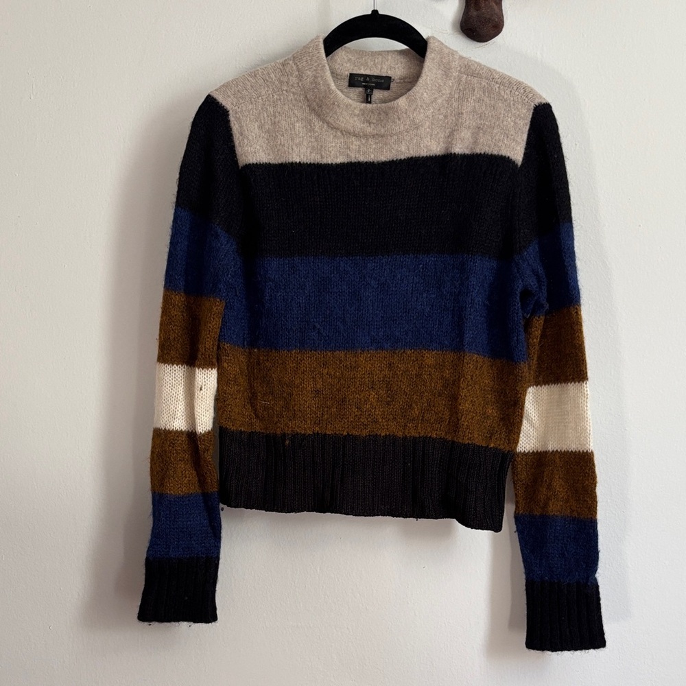 rag & bone Colorblock Turtleneck Sweater - Black, Blue, Brown